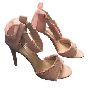 Stiletto High Heel Shoes - VICES Stilettos Pink Suede Heels w/ Ankle Strap - 7.5